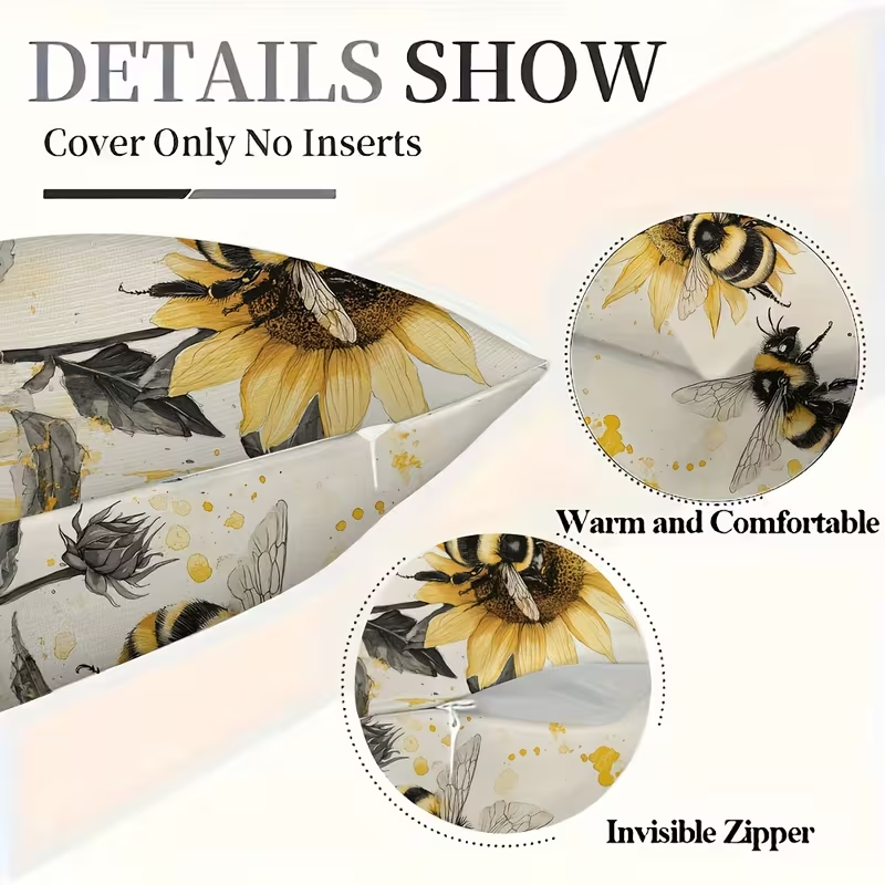 NEW Plush Throw Pillow Covers Bumble Bee Theme ( Set Of Two )7