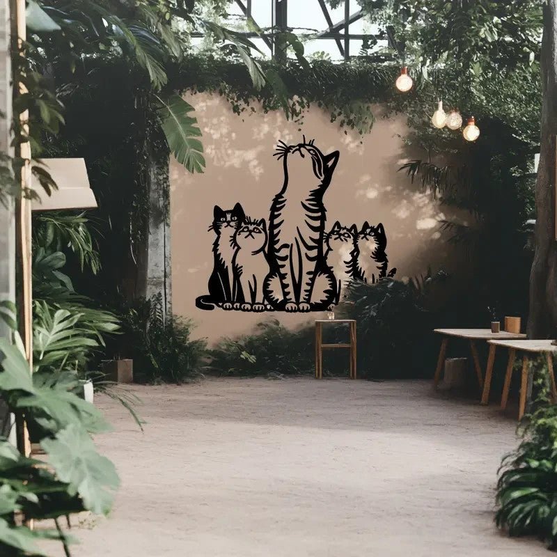 Modern Metal Wall Sculpture Art, Cat Silhouette with Raised Feline Figures - FranksFunkyStuff