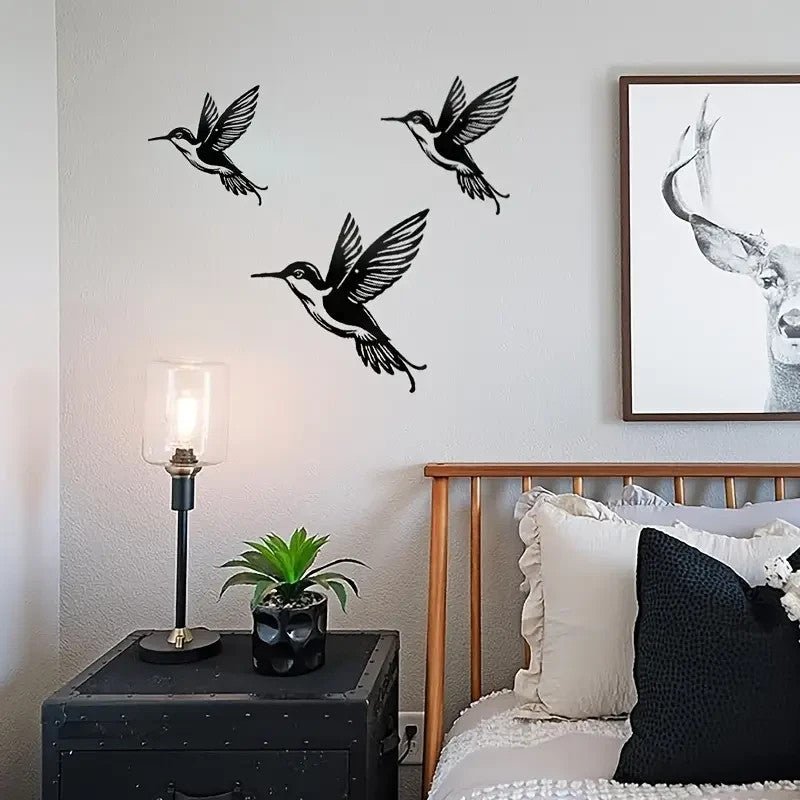 NEW 3 Birds Metal Silhouette, Decorative Metal Cutout Hummingbird Wall Art - FranksFunkyStuff