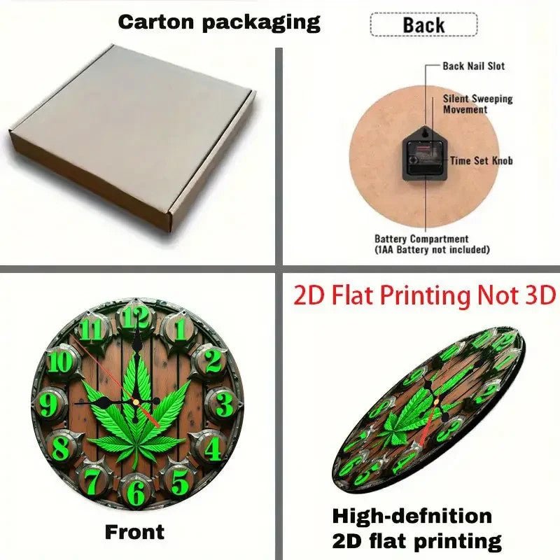 NEW 420 Wooden Wall Clock with Weed Leaf Design - 2D Flat Printing - FranksFunkyStuff