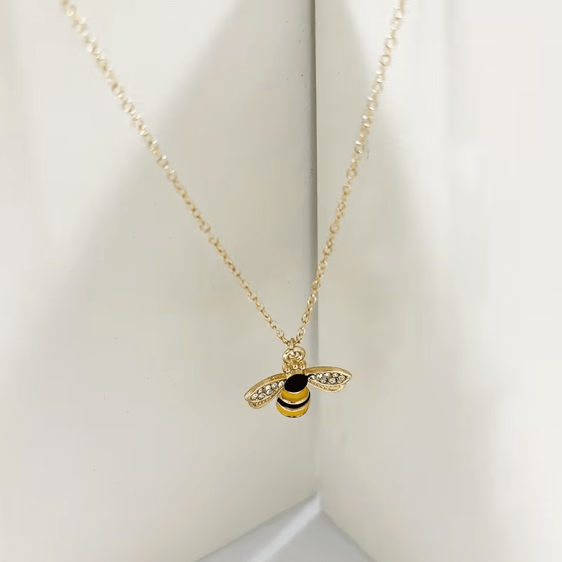 NEW Elegant Zinc Alloy Bee Pendant Necklace with Rhinestone Accents - FranksFunkyStuff