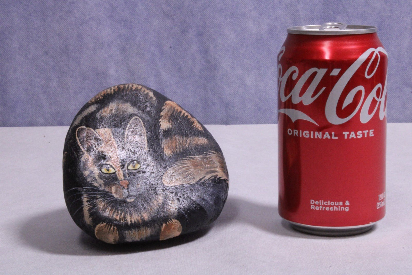 NEW Hand Painted Cat on Rock Paper Weight - FranksFunkyStuff