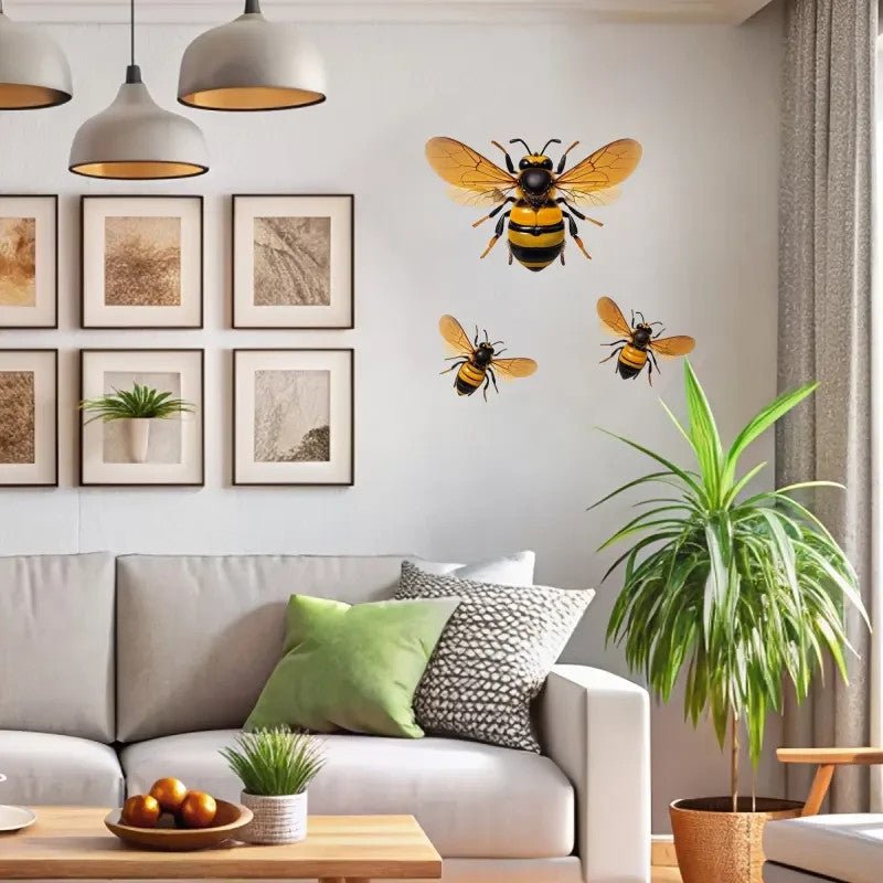 NEW Metal Bee Wall Art, 2D Flat ThreePiece Set Life Like - FranksFunkyStuff