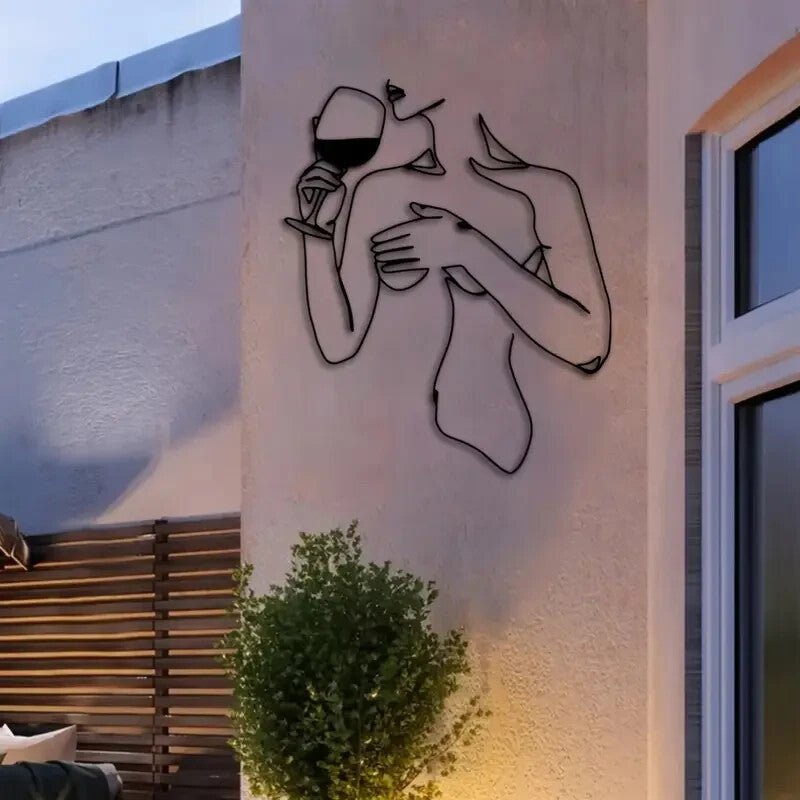 Wine - Drinking Woman Elegant Minimalist Metal Silhouette Wall Art - FranksFunkyStuff