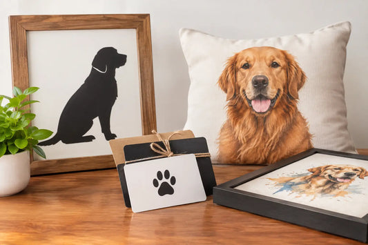 Dog Silhouettes, Gift Cards, Clocks, Art & Pillow cases