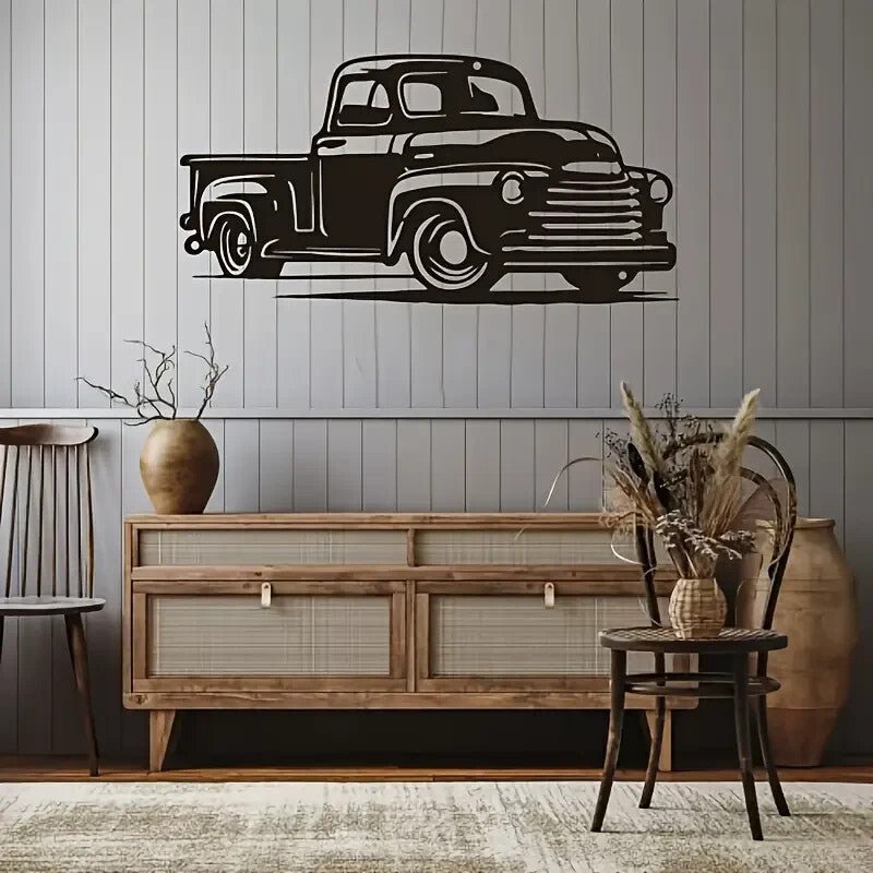 1950's Chevy Pickup Truck Black metal Silhouette Metal Wall Art - FranksFunkyStuff