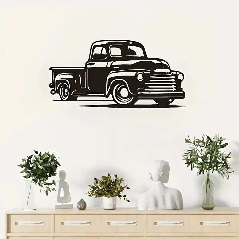 1950's Chevy Pickup Truck Black metal Silhouette Metal Wall Art - FranksFunkyStuff
