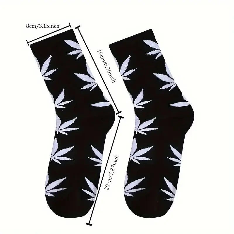 2 Pairs 420 Trendy Leaf Pattern Crew Socks One Size - FranksFunkyStuff