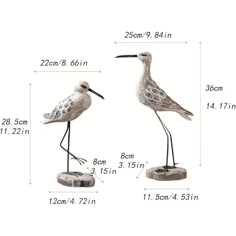 2 Wooden Seagull Figurines - Retro Nautical Coastal Bird Statues with Metal Legs - FranksFunkyStuff