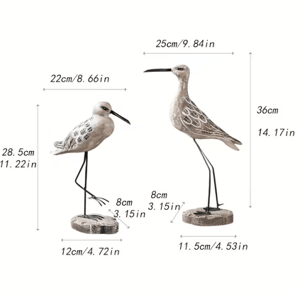 2 Wooden Seagull Figurines - Retro Nautical Coastal Bird Statues with Metal Legs - FranksFunkyStuff