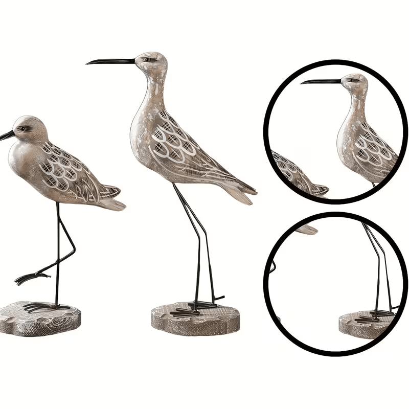 2 Wooden Seagull Figurines - Retro Nautical Coastal Bird Statues with Metal Legs - FranksFunkyStuff