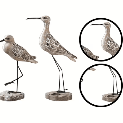 2 Wooden Seagull Figurines - Retro Nautical Coastal Bird Statues with Metal Legs - FranksFunkyStuff
