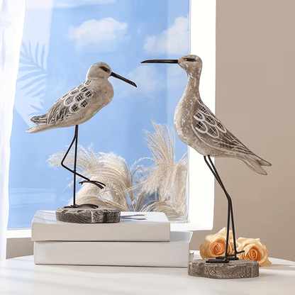 2 Wooden Seagull Figurines - Retro Nautical Coastal Bird Statues with Metal Legs - FranksFunkyStuff