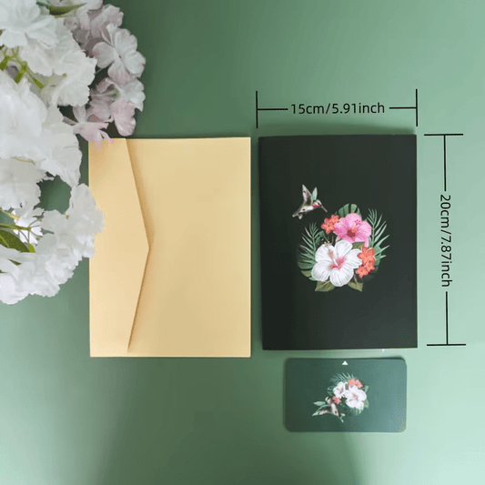 3D Pop-Up Greeting Card Floral Design with Hummingbird Any Occasion - FranksFunkyStuff