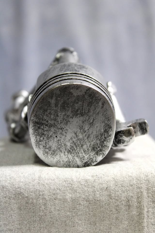 Piston Man Sculpture, Skull Gear Face Tabletop Mechanic with Wrench