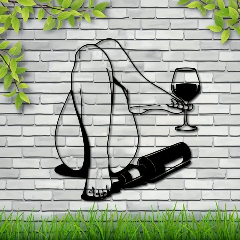 Sexy Female With Wine Metal Silhouette