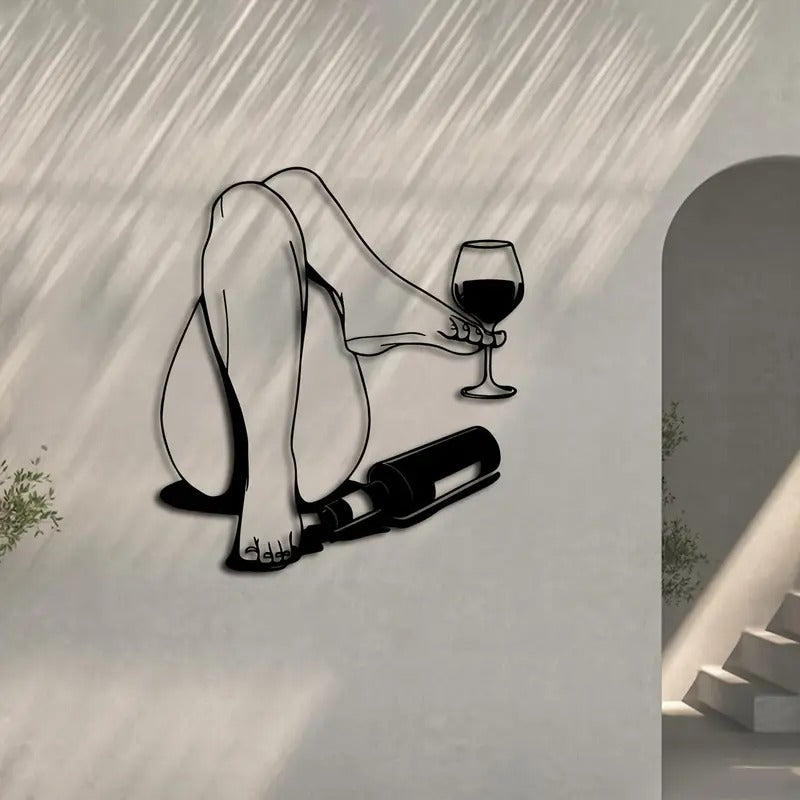 Sexy Female With Wine Metal Silhouette