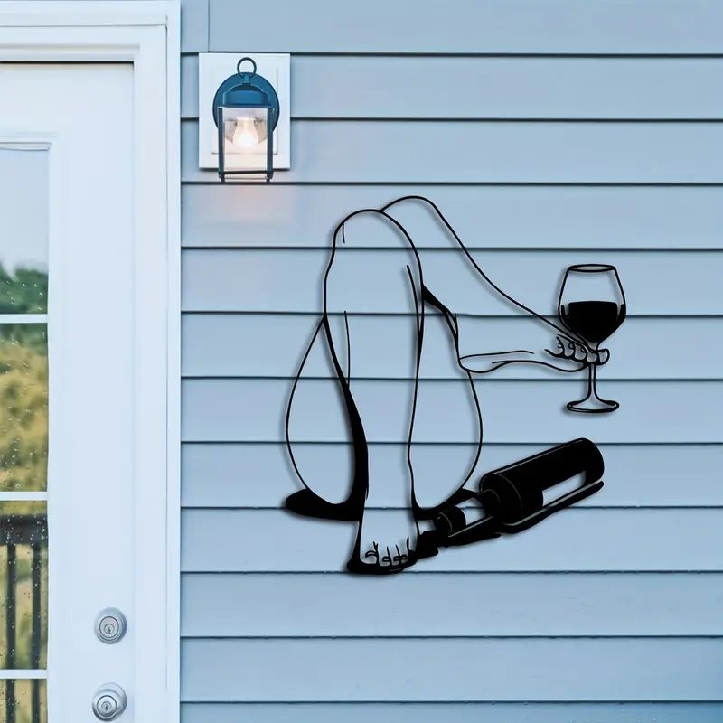 Sexy Female With Wine Metal Silhouette