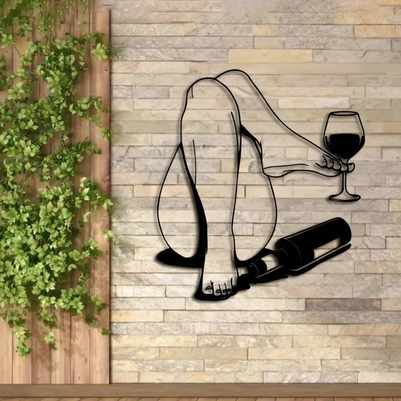 Sexy Female With Wine Metal Silhouette