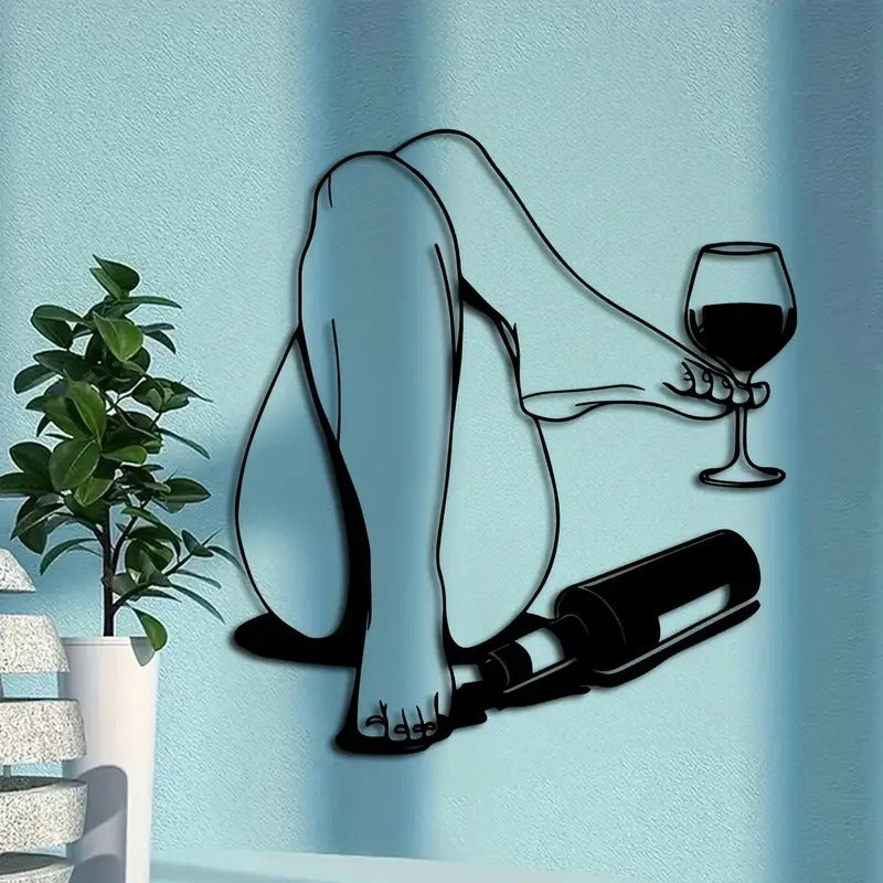 Sexy Female With Wine Metal Silhouette