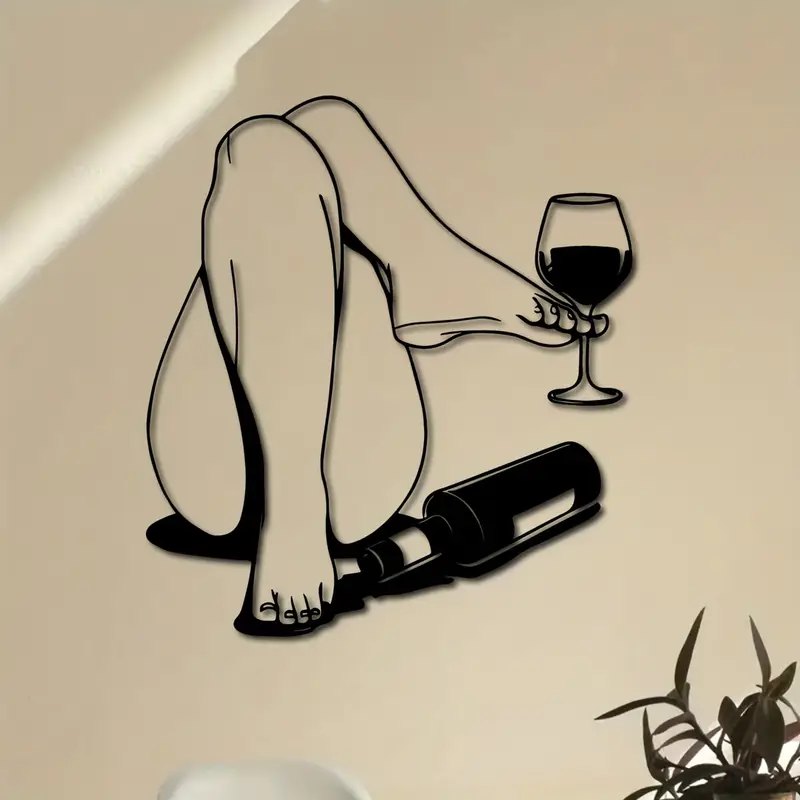Sexy Female With Wine Metal Silhouette