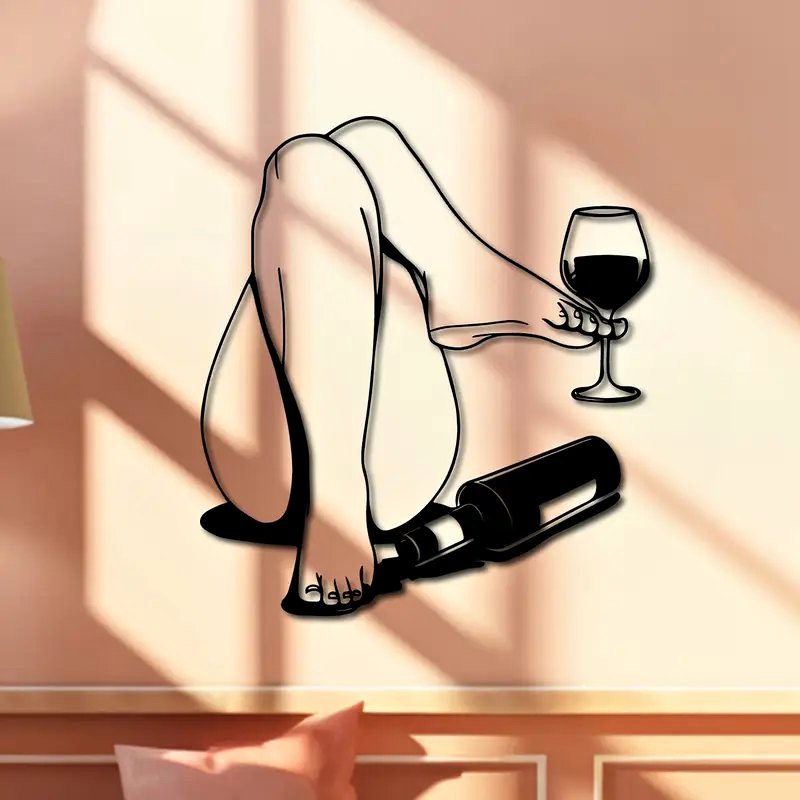 Sexy Female With Wine Metal Silhouette