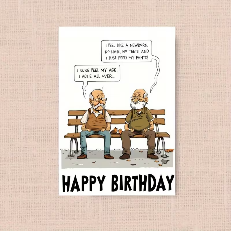 Festive Cartoon Elderly Men Birthday Card2