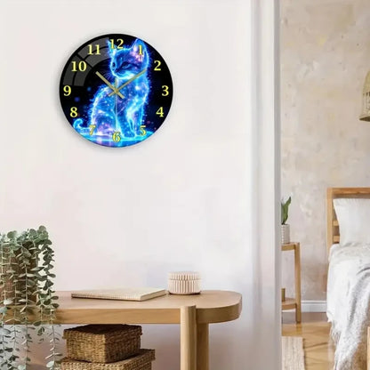 NEW Neon Cat Wall Clock with Blue for Galaxy Kitten Design1