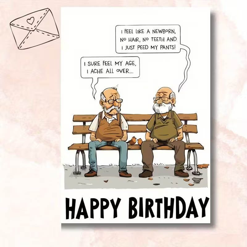 Festive Cartoon Elderly Men Birthday Card4