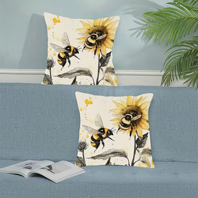 NEW  Plush Throw Pillow Covers Bumble  Bee Theme ( Set Of Two )4