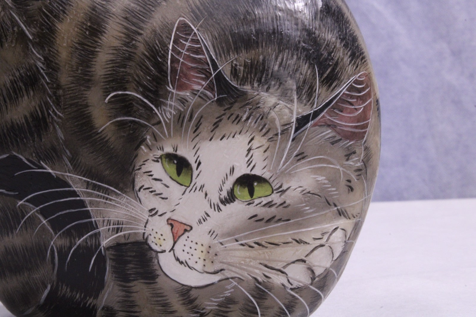 Hand Painted cat on rock Paper Weight7