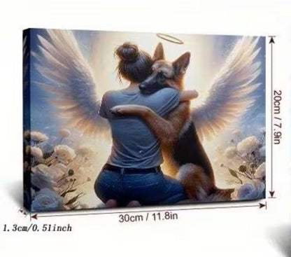 NEW "Angel Dog " Tribute German Shepherd Framed Canvas Print "Angel's Covenant"1