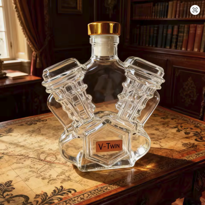 New V Twin Whiskey Bottle, H.D. Pan Head Style Engine Whiskey Bottle1