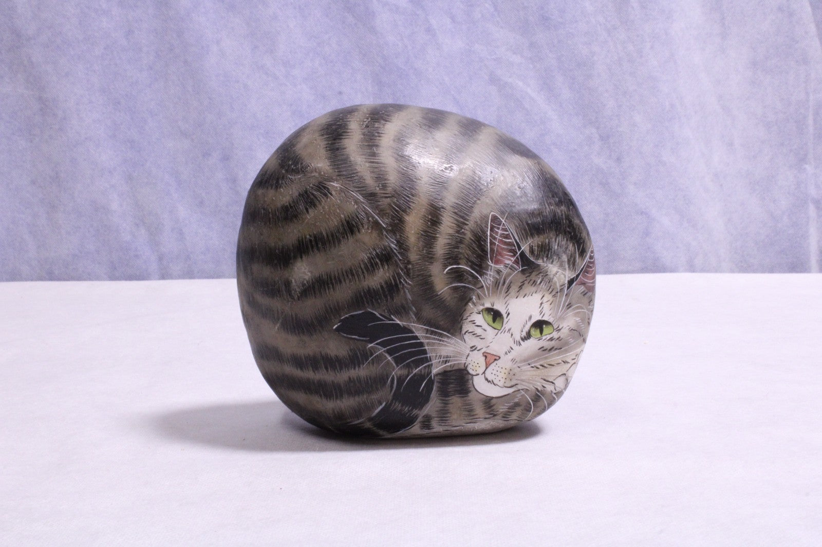 Hand Painted cat on rock Paper Weight1