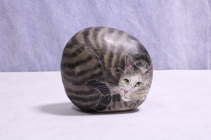 Hand Painted cat on rock Paper Weight1