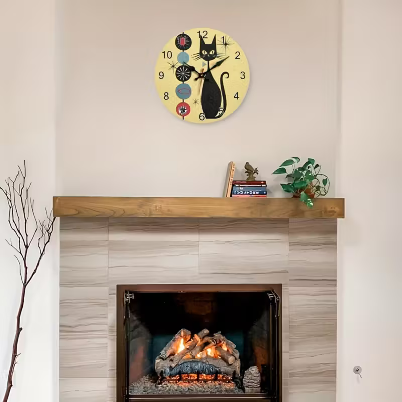 NEW CAT  Clock with Modern Medieval Black Cat Design     12 INCH2