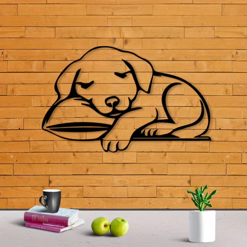 NEW Metal Sleeping Puppy Silhouette  Wall Art2