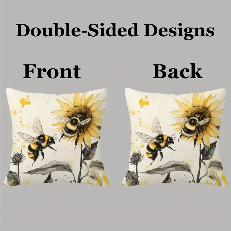 NEW  Plush Throw Pillow Covers Bumble  Bee Theme ( Set Of Two )1