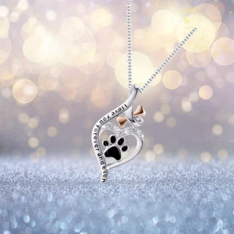 NEW  Dog Paw Print In A Heart "I love You Forever And Ever " Pendant Necklace5