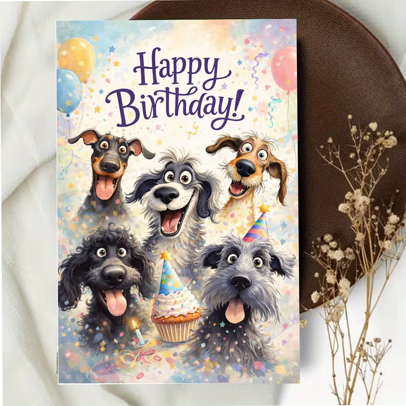 GREETING CARD DOGS HAPPY BIRTHDAY,  HAPPY DOGS  (FREE SHIPPING)2