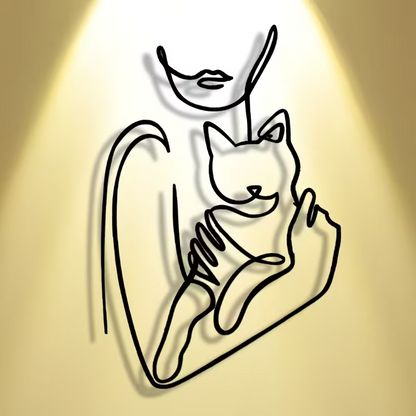 NEW Woman Holding Kitten metal Silhouette2