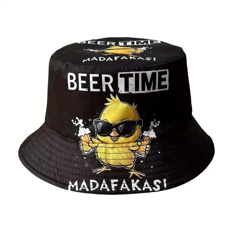 NEW Summer "Beer Time" Print Reversible Bucket Hat0