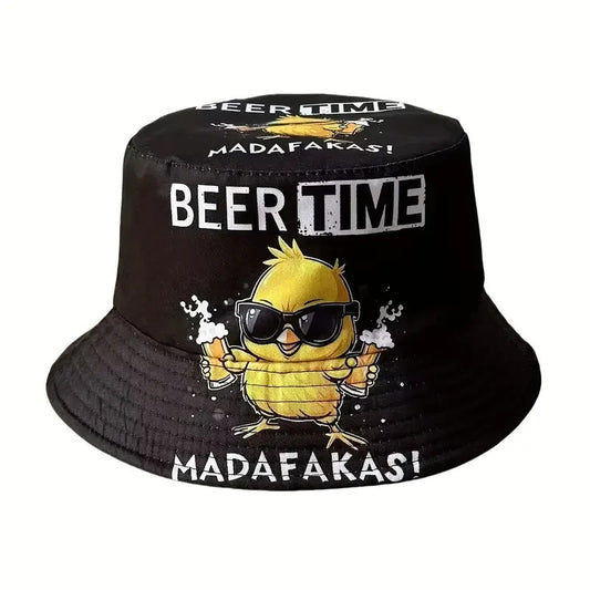 NEW Summer "Beer Time" Print Reversible Bucket Hat0