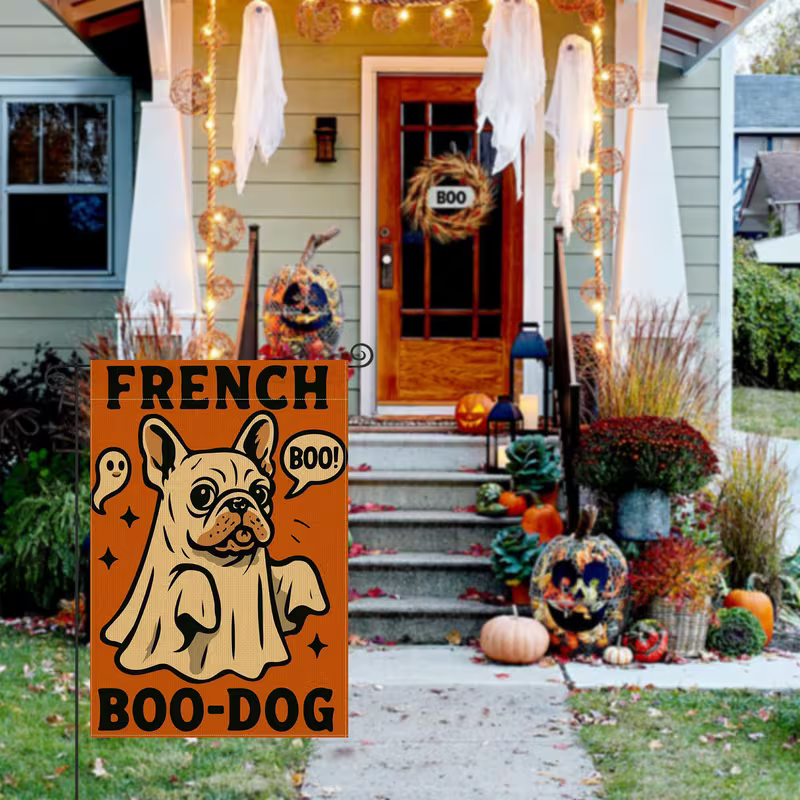 NEW Halloween Bulldog "  French Boo Dog " Yard Flag3