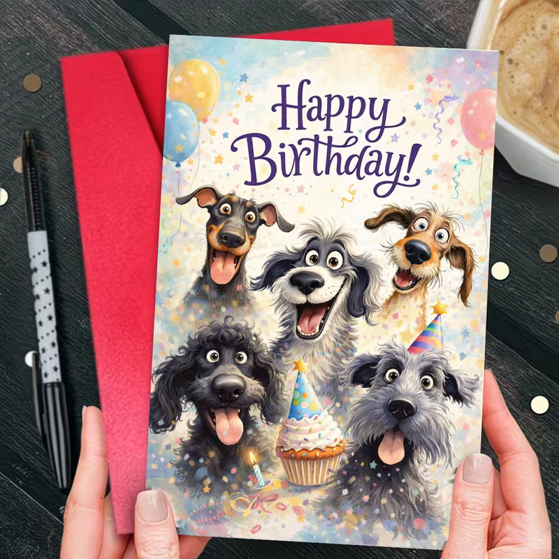 GREETING CARD DOGS HAPPY BIRTHDAY,  HAPPY DOGS  (FREE SHIPPING)1