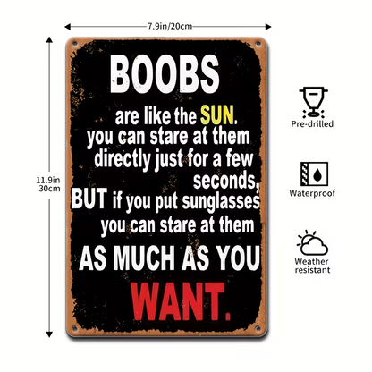 NEW BOOBS Sarcastic Vintage Looking Metal Sign1