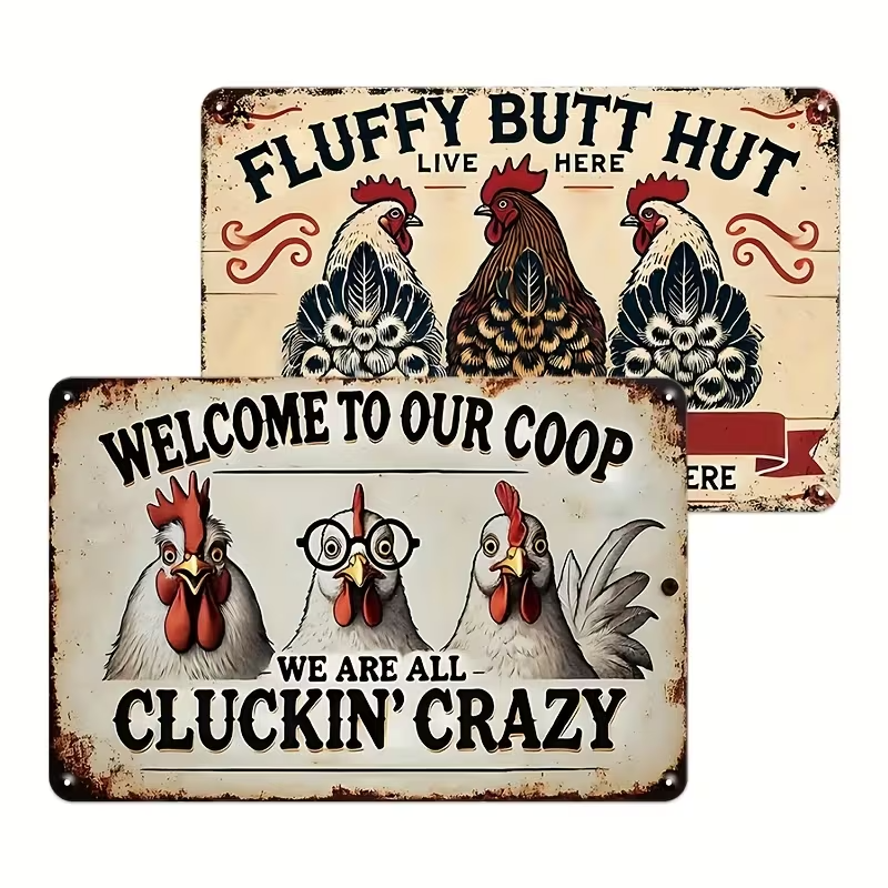 NEW Vintage Looking Chicken Wall Art Metal Signs (2)0