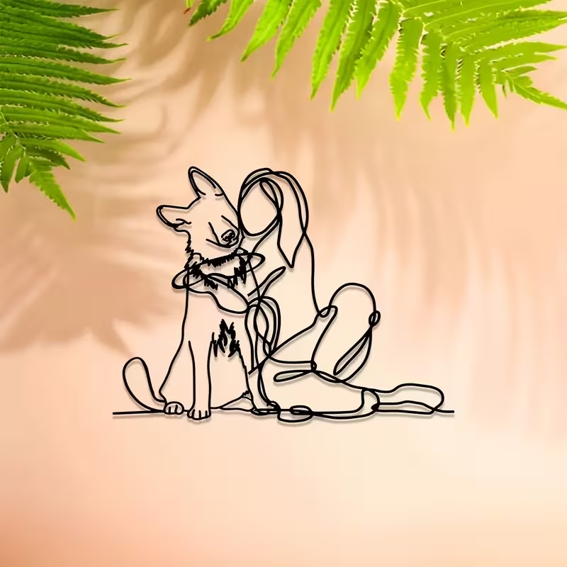 NEW  German Shepherd W/ Girl Hugging  Metal Wall Art4