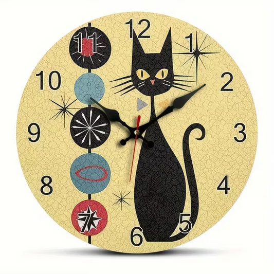NEW CAT  Clock with Modern Medieval Black Cat Design0
