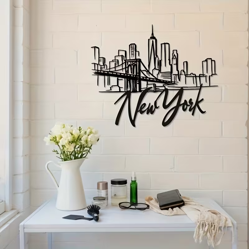 NEW, New York City Skyline Metal Wall Art with Brooklyn Bridge6